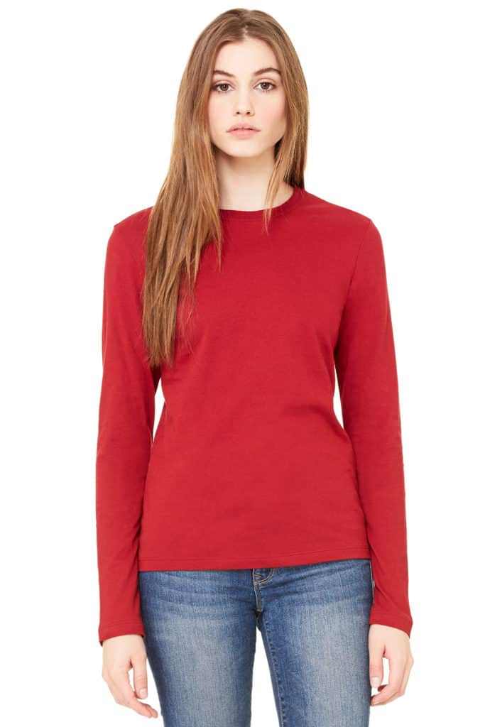 Red Plain Bowknot Design Round Neck Long Sleeves Blouses