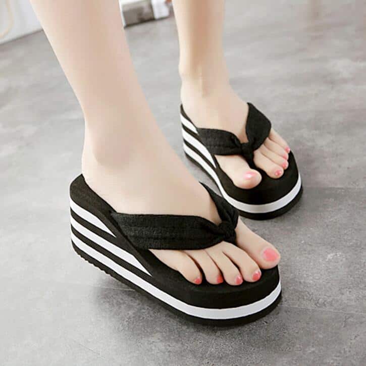 black and white flip flop wedges summer sandals - SheIdeas