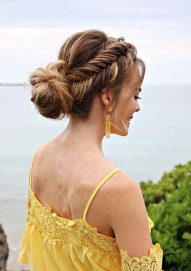 fishtail braid updo hairstyles for quince day