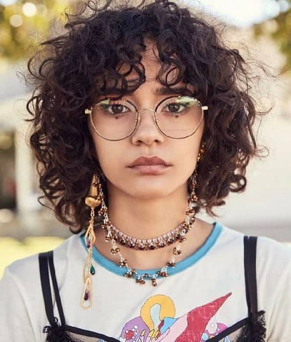 Curly Hair with Bangs And Glasses