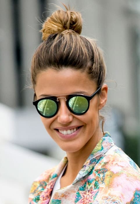 swimming hairstyle with top knot