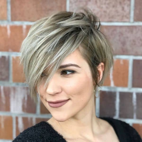 Pixie with Long Angled Layers on fine Hair