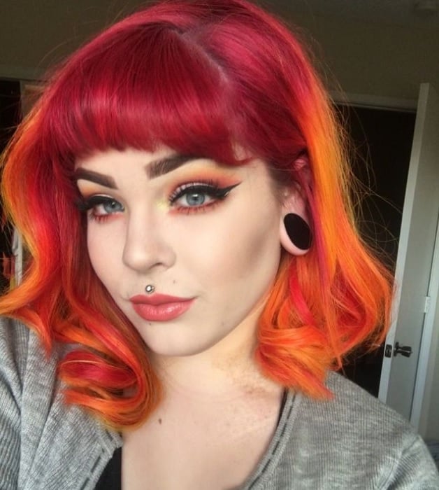 short ombre hair with red bangs
