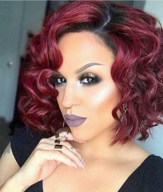 Short Curly Burgundy Bob for Thick Hair