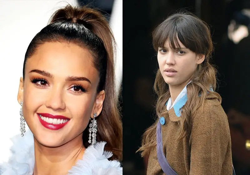 Jessica Alba with and without makeup look 