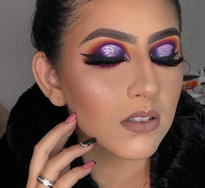 Purple Sunset Glitter Makeup Look
